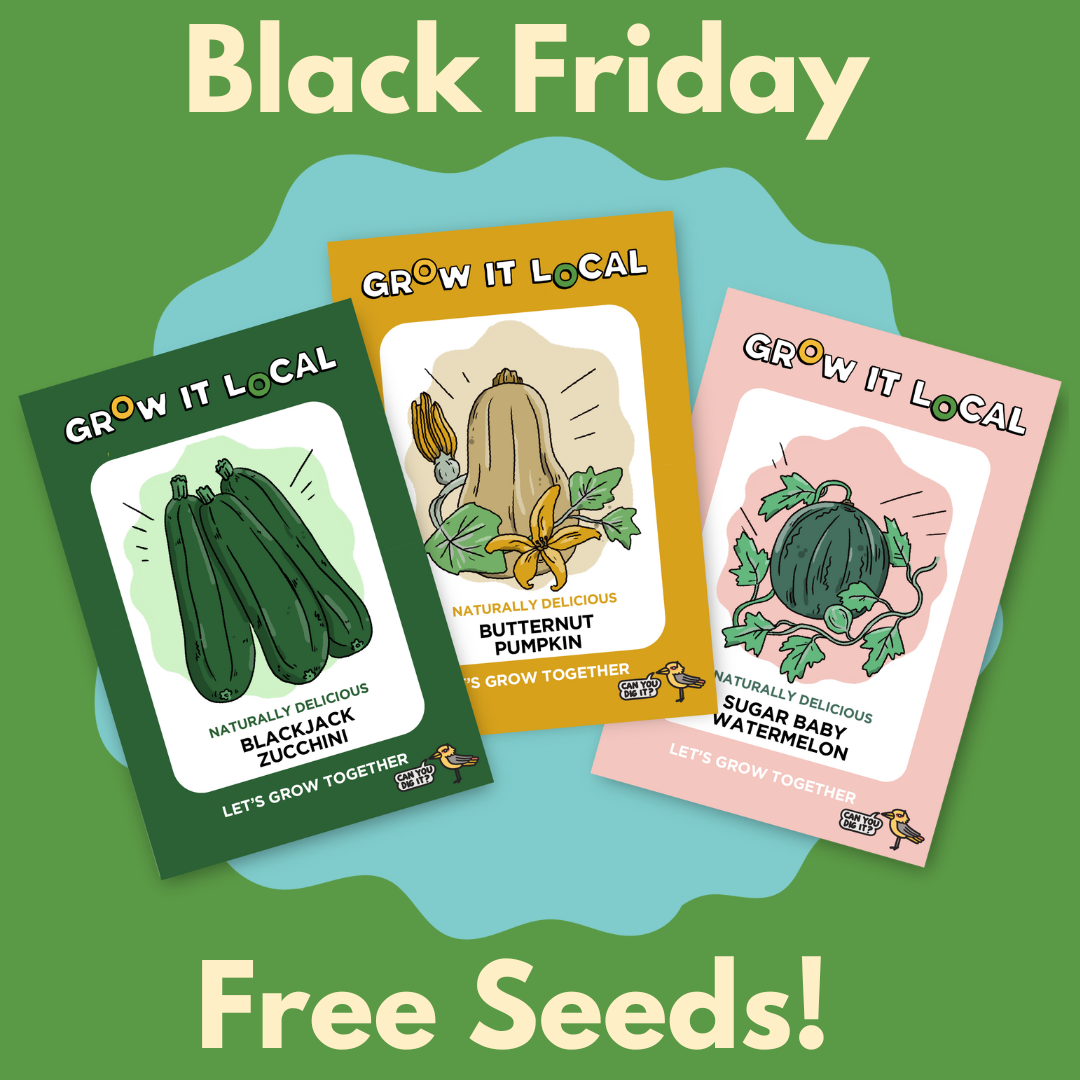 Black Friday free seed packets: zucchini, pumpkin, watermelon.