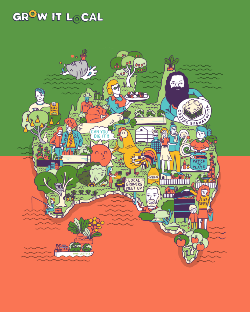 Illustrated map of Australian local food scene.