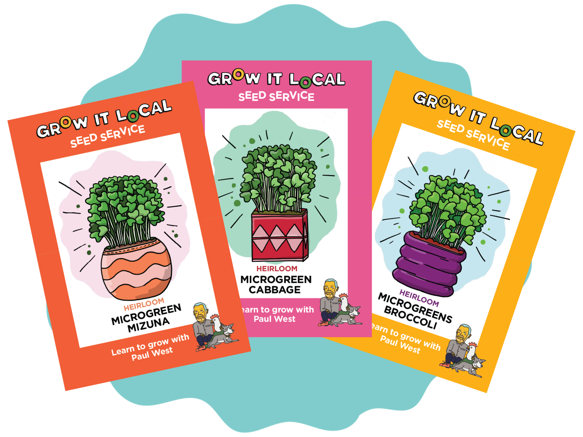 Grow It Local microgreen seed packets displayed.