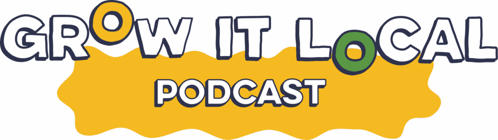 Grow It Local Podcast logo, white and yellow text