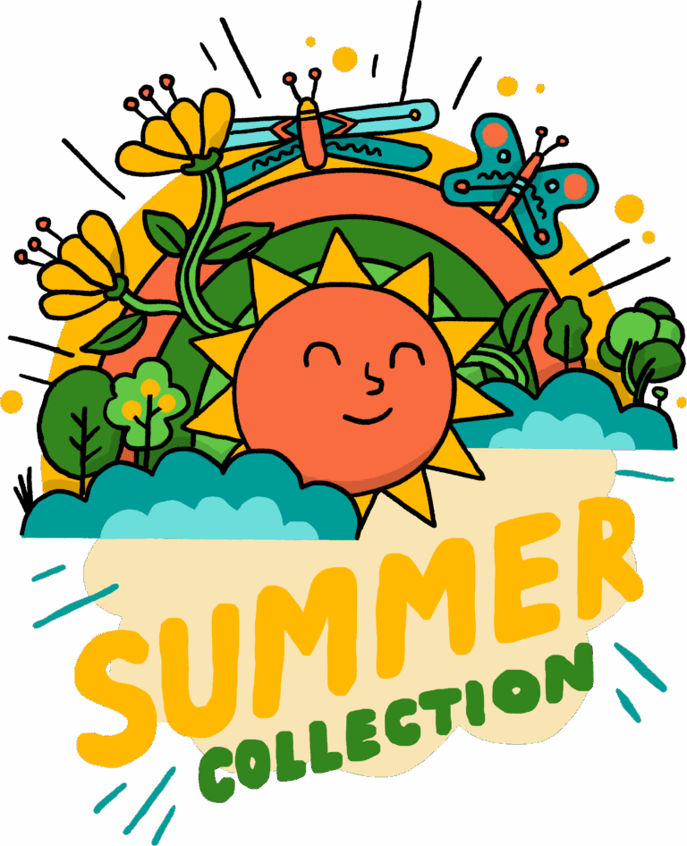 Sun and flowers summer collection illustration, colourful design.