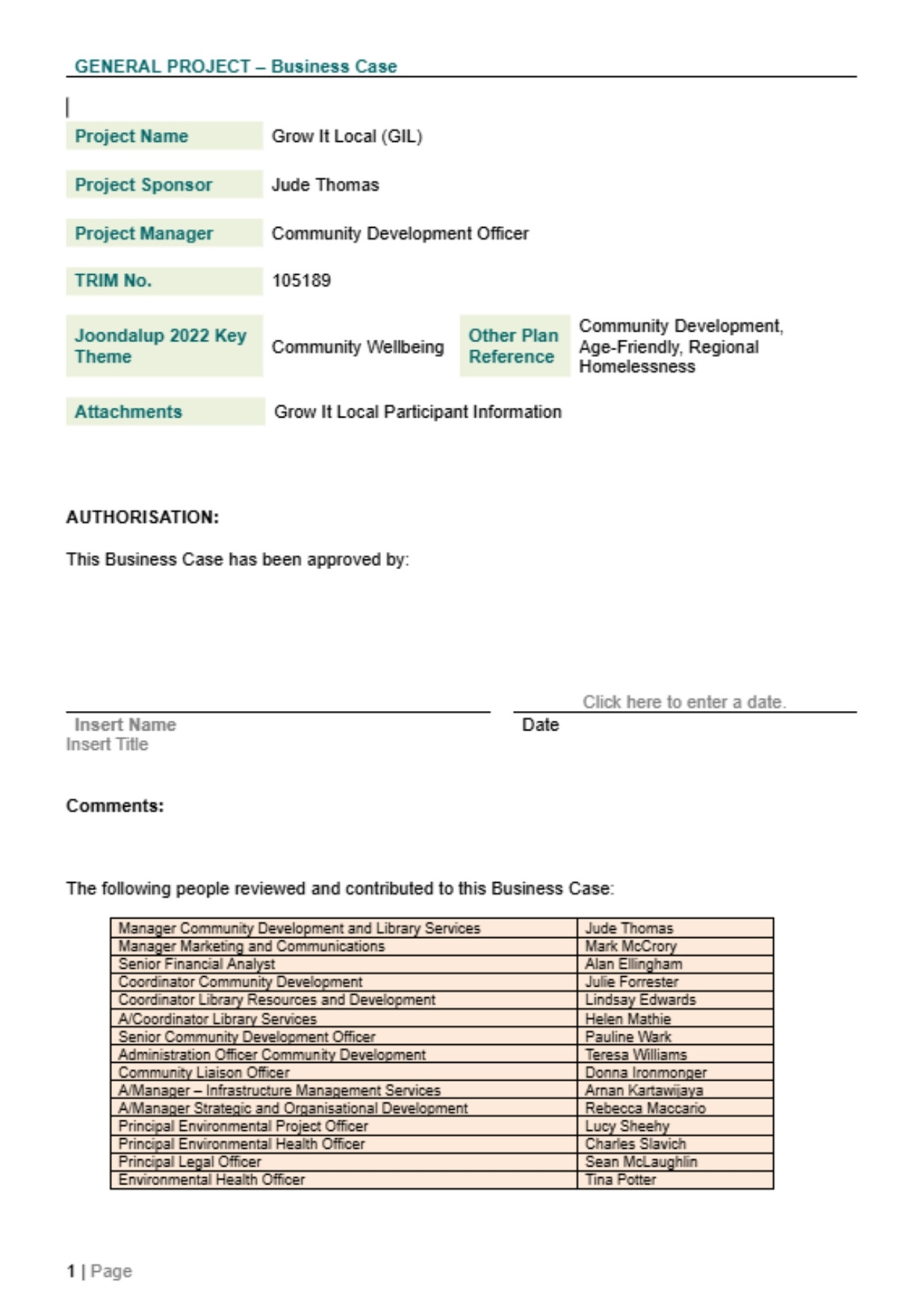 Business case summary for Grow It Local project.