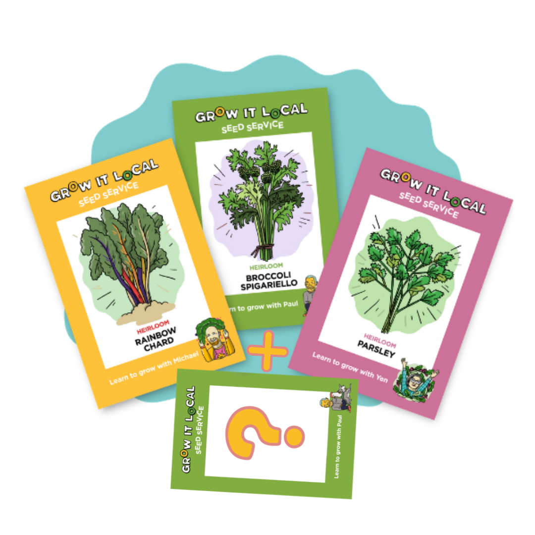 Grow It Local seed packets for gardening.