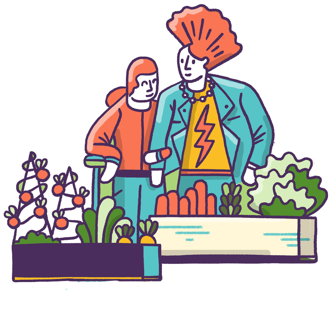 Two people shopping at a market stall.